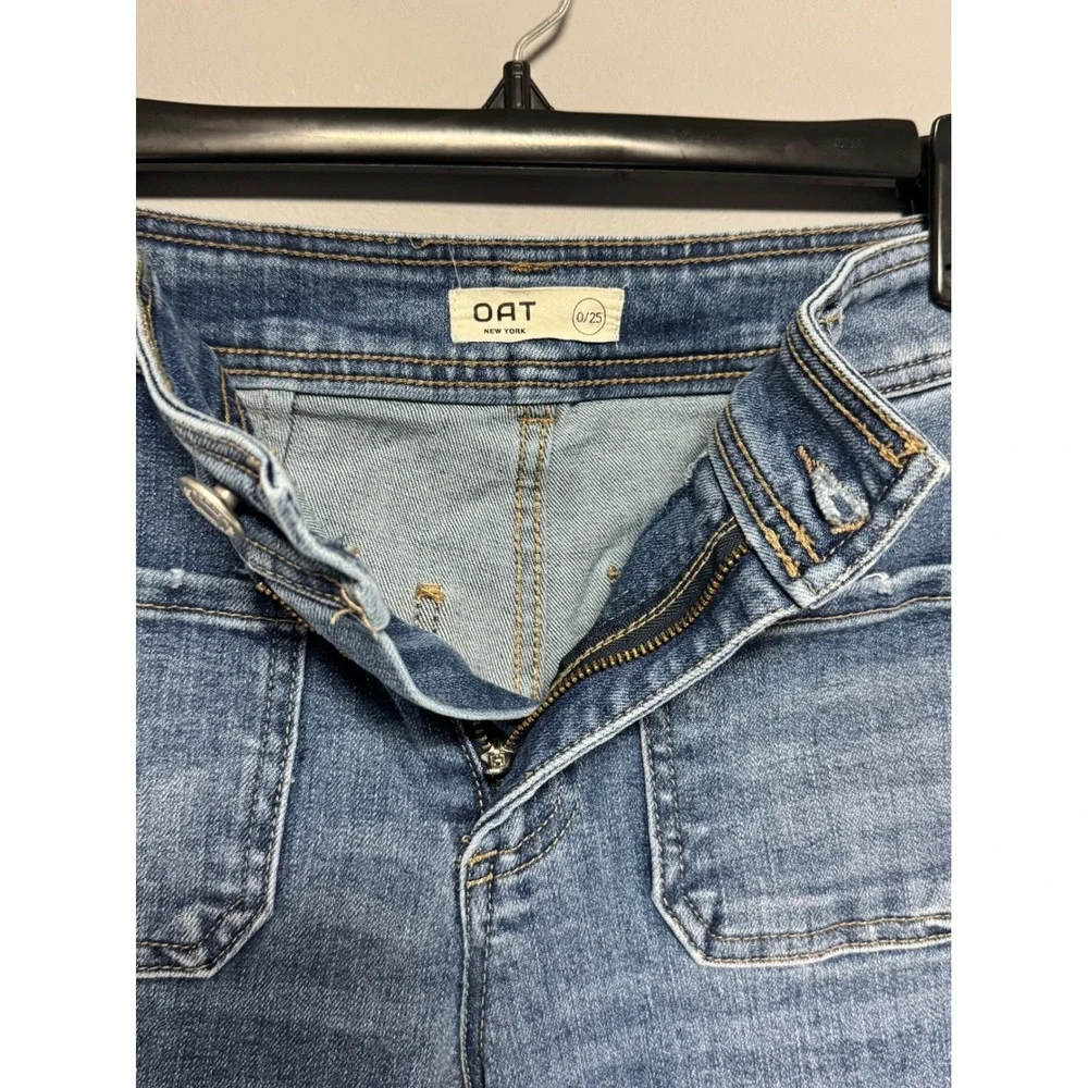 OAT New York Women Blue Wide Leg Patch Pocket Jeans Size 0/25 Boho Indie Coastal